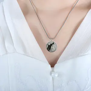 Spirit-Winged-Creature Snake Bone Chain Round Pendant Necklace