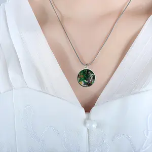 The Green House Snake Bone Chain Round Pendant Necklace