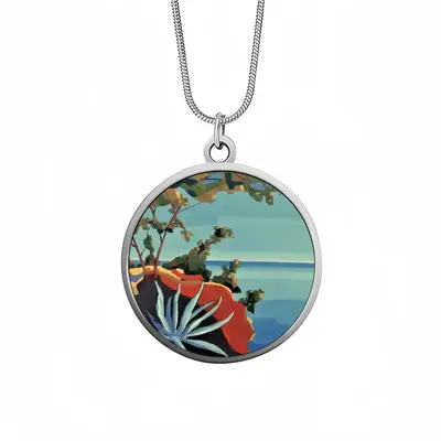 On The French Riviera Near Frejus Snake Bone Chain Round Pendant Necklace