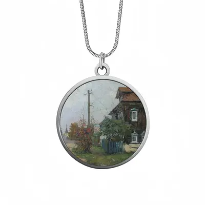 Autumn In Krasnoe On The Volga Snake Bone Chain Round Pendant Necklace