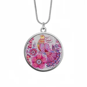 Pink Bird Of Hope Snake Bone Chain Round Pendant Necklace