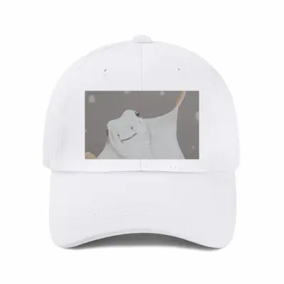 Smiling Stingray Portraiture Impressionism Watercolor Baseball Cap (White)