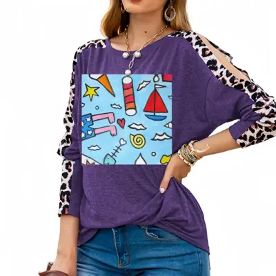 Women Seaside Leopard Long-Sleeved T-Shirt