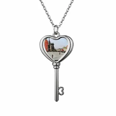 Lady In Red Square Heart Shaped Key Necklace