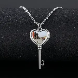 Lady In Red Square Heart Shaped Key Necklace