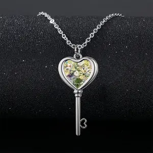 Summer Flowers Heart Shaped Key Necklace