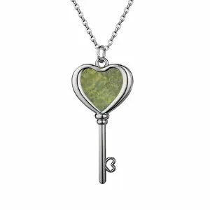 Hammered Green Heart Shaped Key Necklace