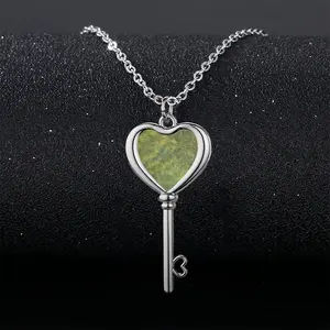 Hammered Green Heart Shaped Key Necklace