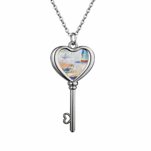 Mixed Media White Heart Shaped Key Necklace