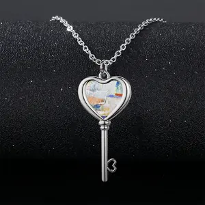 Mixed Media White Heart Shaped Key Necklace