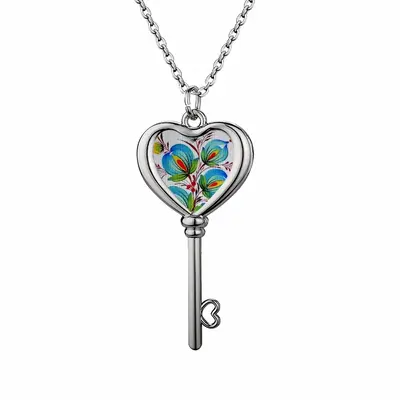 Blue Sky Flower Heart Shaped Key Necklace