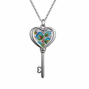 Blue Sky Flower Heart Shaped Key Necklace