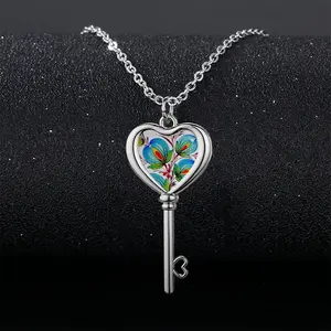 Blue Sky Flower Heart Shaped Key Necklace