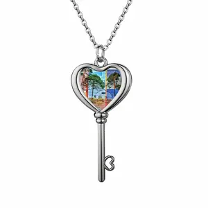 Stained Glass Heart Shaped Key Necklace