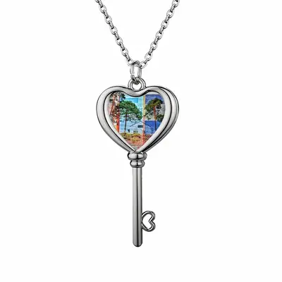 Stained Glass Heart Shaped Key Necklace