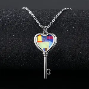 Blue House Heart Shaped Key Necklace