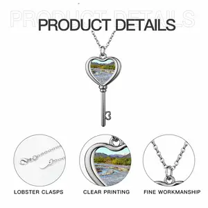 Oil Landscape Mountain River In The Morning Heart Shaped Key Necklace