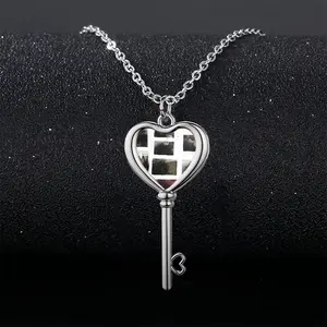 Printed Press Heart Shaped Key Necklace