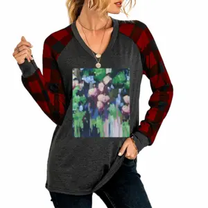 Women Garden Of Eden V Neck Plaid Long-Sleeved T-Shirt