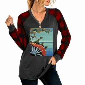 Women On The French Riviera Near Frejus V Neck Plaid Long-Sleeved T-Shirt