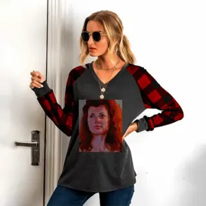 Women Tanya V Neck Plaid Long-Sleeved T-Shirt