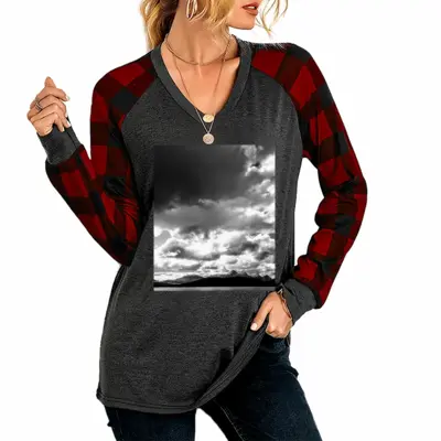 Women Snowy Ben Hope V Neck Plaid Long-Sleeved T-Shirt