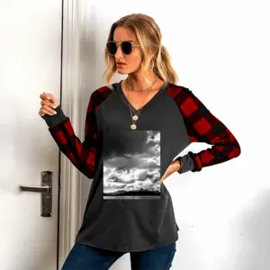 Women Snowy Ben Hope V Neck Plaid Long-Sleeved T-Shirt