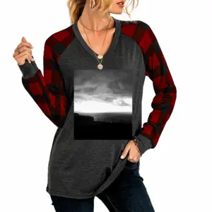 Women Sun Spot From Dunnet Head V Neck Plaid Long-Sleeved T-Shirt