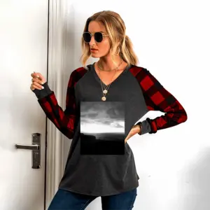 Women Sun Spot From Dunnet Head V Neck Plaid Long-Sleeved T-Shirt