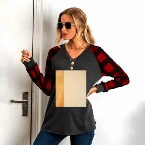 Women Untitled 5 V Neck Plaid Long-Sleeved T-Shirt