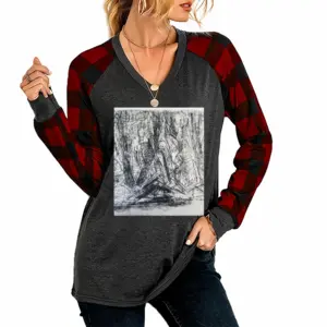 Women Smithfield Market London V Neck Plaid Long-Sleeved T-Shirt