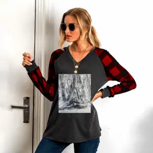 Women Smithfield Market London V Neck Plaid Long-Sleeved T-Shirt