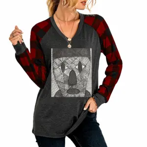 Women Party Time V Neck Plaid Long-Sleeved T-Shirt