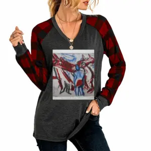 Women Smithfield Meat Market V Neck Plaid Long-Sleeved T-Shirt