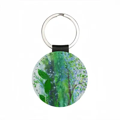 Twigs And Leaves Leather Circular Keychain