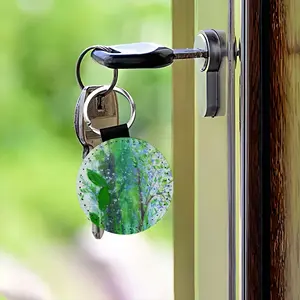 Twigs And Leaves Leather Circular Keychain