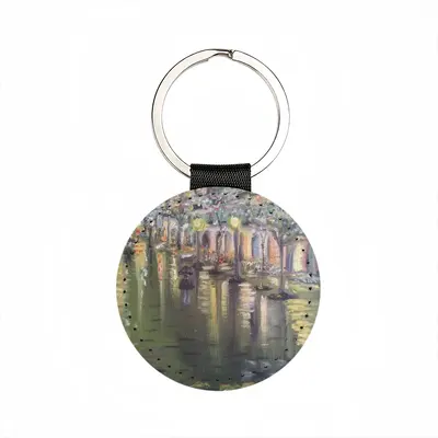 Paris On A Rainy Night Leather Circular Keychain