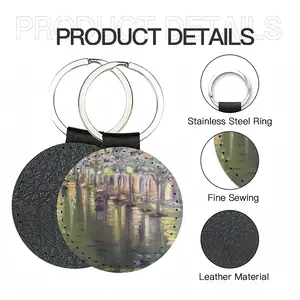 Paris On A Rainy Night Leather Circular Keychain