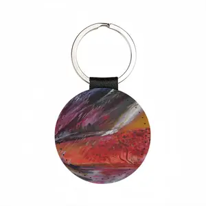 Rainy Tears Leather Circular Keychain