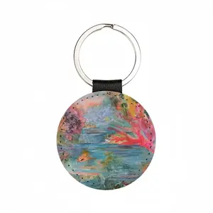 Alligator In Plastic River Leather Circular Keychain