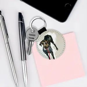 Hunting Dogs Leather Circular Keychain