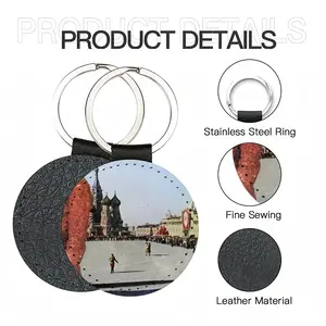 Lady In Red Square Leather Circular Keychain