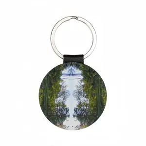 Skull Forest Leather Circular Keychain