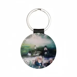 Playing Cards Leather Circular Keychain