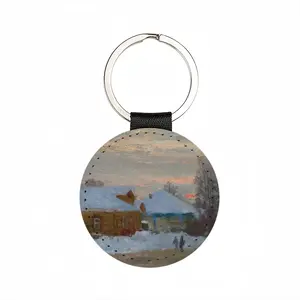 Winter Evening Leather Circular Keychain