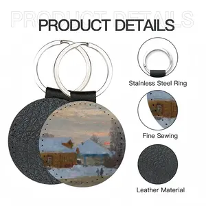 Winter Evening Leather Circular Keychain