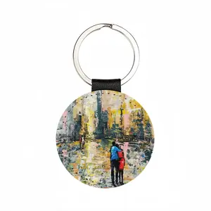 Lovers Walk Leather Circular Keychain