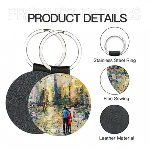 Lovers Walk Leather Circular Keychain