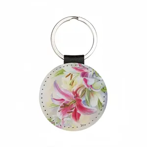 Poetry Of Flowers Leather Circular Keychain