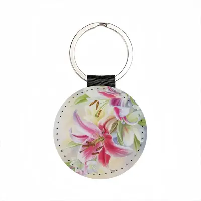 Poetry Of Flowers Leather Circular Keychain